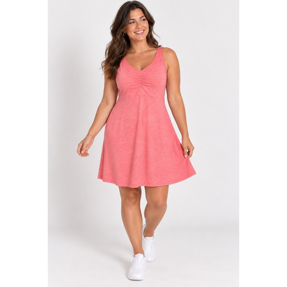 Kuhl Women Coral Heather Ruched V-Neck Cutout Back A-Line Athletic Dress Size M